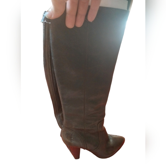 Frye Regina zip High Heel Tall Western Boots brown Leather size 7 - Picture 9 of 11